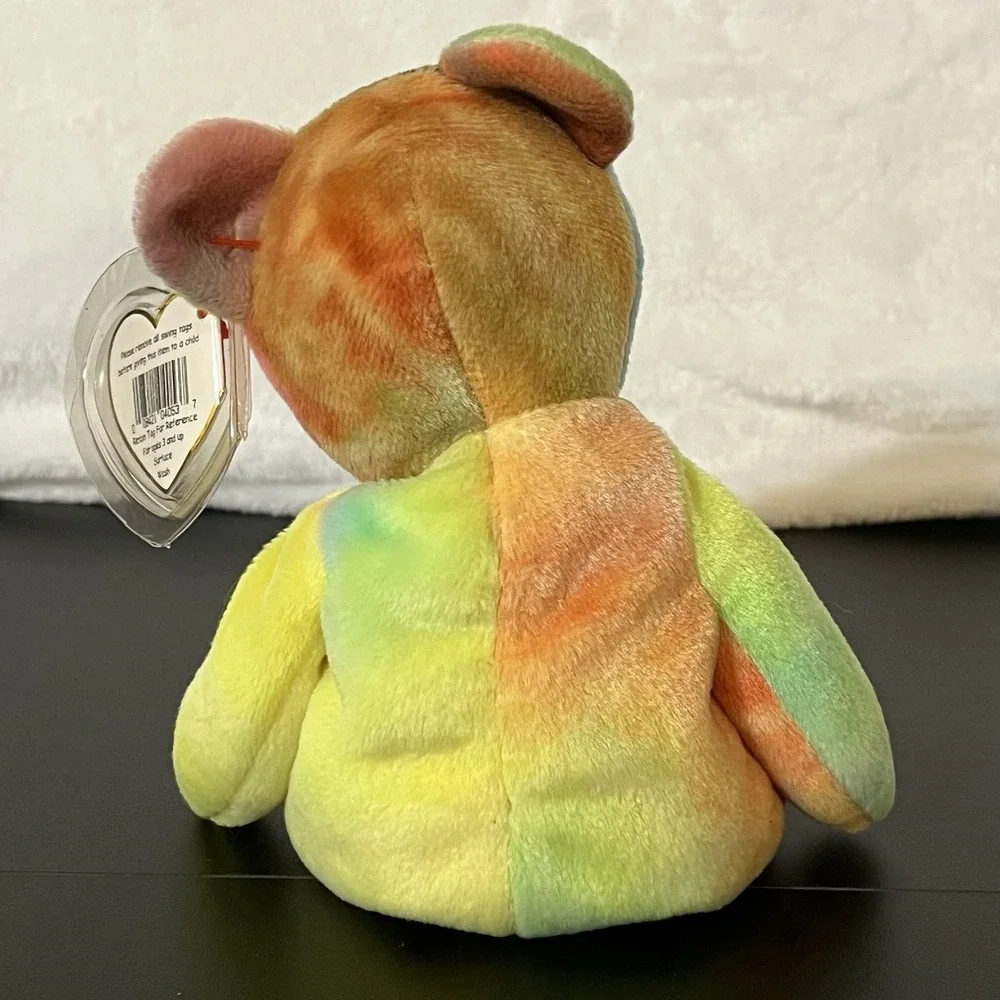 Ty Beanie Baby PEACE Bear 1996 Multicolor with ❤️ Heart Tag Tie Dye Neon Colors